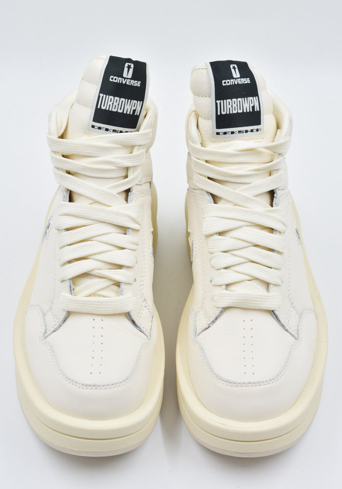 【威 】 RICK OWENS DRKSHDW CONVERSE TURBOWPN MID-TOP SNEAKERS WHITE SS25