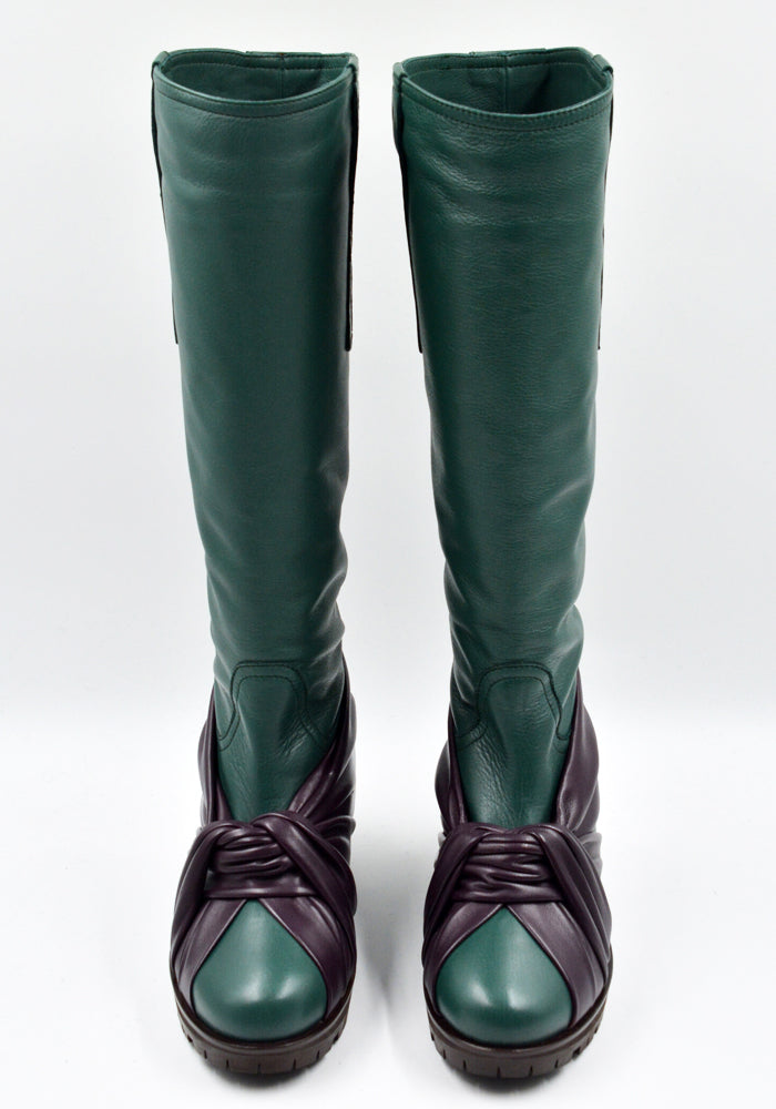 kiko KIKO KOSTADINOV WOMEN KNOTTED RIDING BOOTS GREEN FW24 | 50%OFF