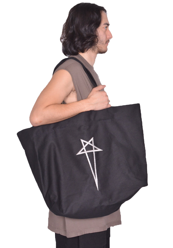 正規品　リックオウエンス　ペンタグラムロゴ　トートバッグ　BEACH BAG RICK OWENS MEN BEACH BAG BLACK PENTAGRAM SS25 | 30%OFF SALE