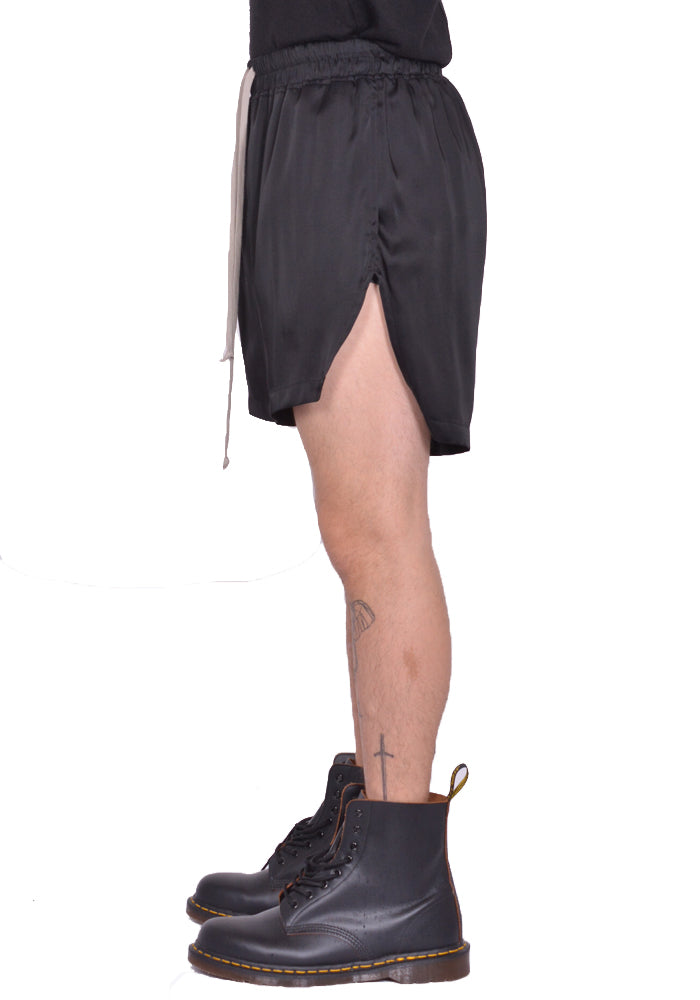 RICK OWENS MEN RR01E5306 SCH WOVEN SHORTS BLACK SS25 | DOSHABURI Shop