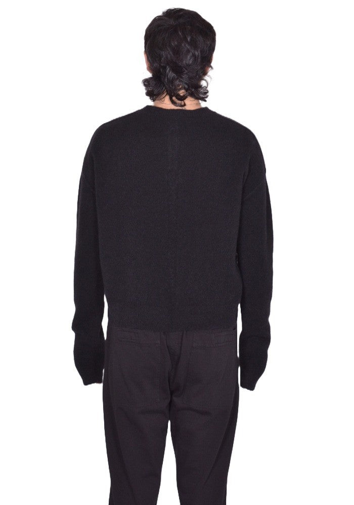 RICK OWENS MEN TOMMY V-NECK KNIT SWEATER BLACK FW25 | DOSHABURI Shop