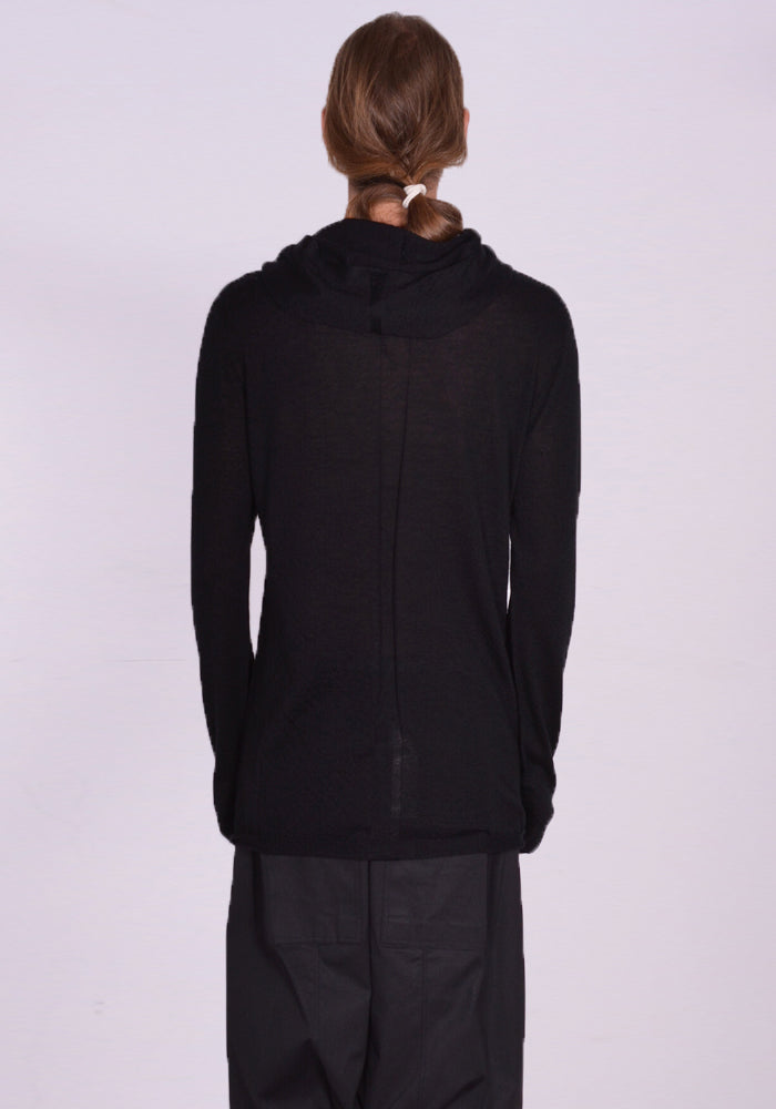 RICK OWENS MEN HOODED KNIT SWEATER BLACK SS24 | DOSHABURI Online Shop