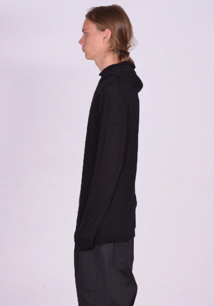 RICK OWENS MEN HOODED KNIT SWEATER BLACK SS24 | DOSHABURI Online Shop