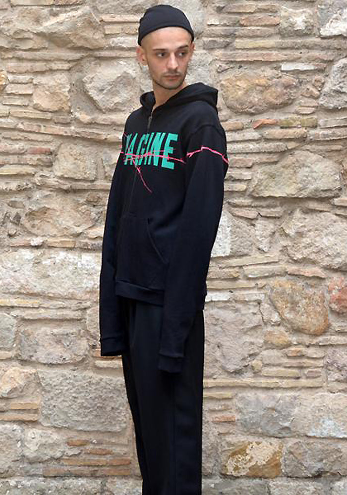 HAIDER ACKERMANN MENS PRINTED ZIP SWEAT HOODIE BLACK 50% Off-Sale