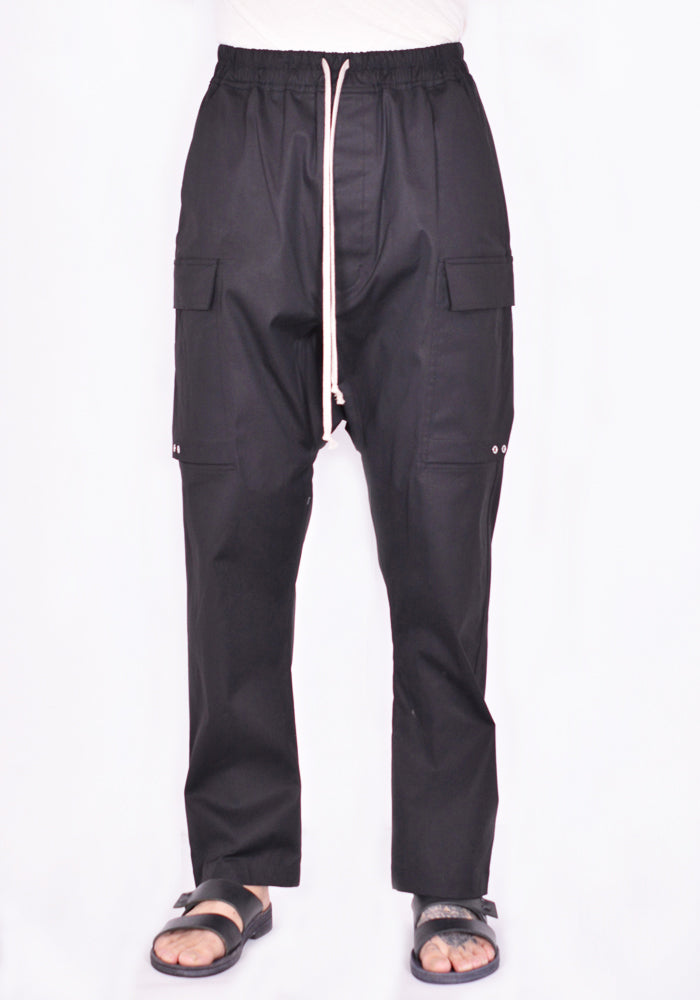 RICK OWENS TE LONG CARGO PANTS COTTON BLEND BLACK SS22 | DOSHABURI