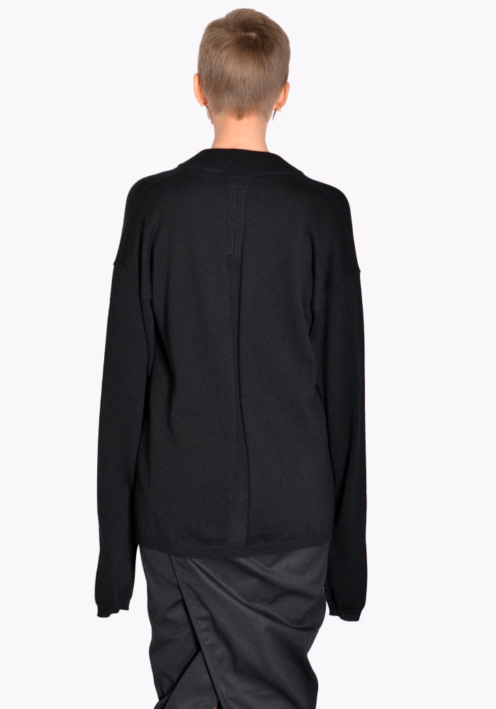 RICK OWENS V-NECK KNIT SWEATER BLACK FW22 | DOSHABURI Online Shop