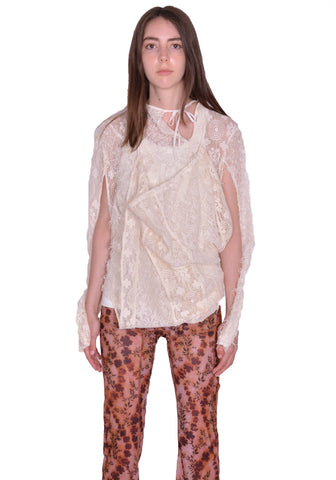 KIKO KOSTADINOV KKWSS23TP02-19 LACE DRAPED BLOUSE SOFT WHITE SS23 | DOSHABURI Online Shop