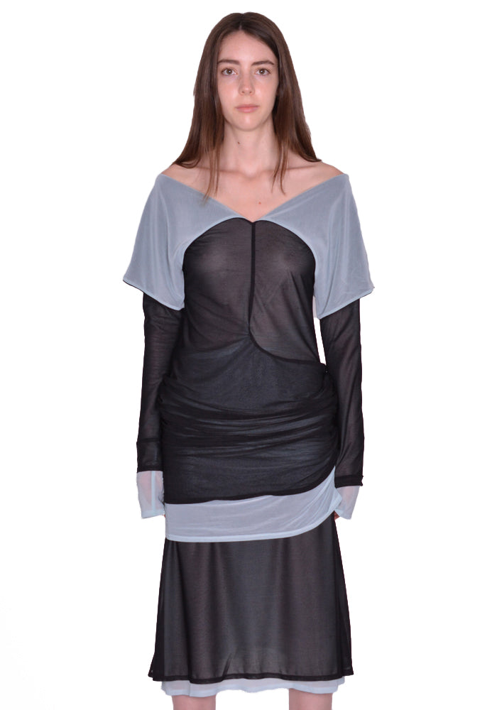 KIKO KOSTADINOV KKWSS23D04-18 MORA LAYERED DRESS BLACK SWAN/ICE SS23 | DOSHABURI Online Shop