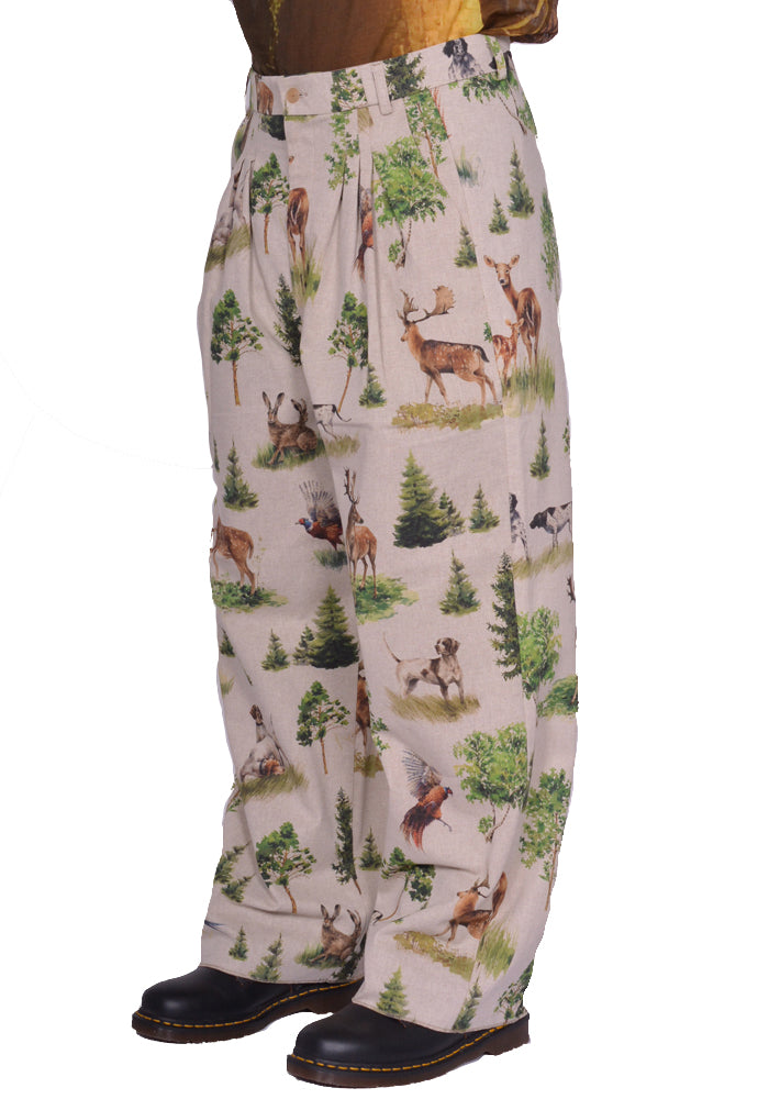 BLESS N°74 ULTRA WIDE PLEATED TROUSERS FOREST ANIMALS SS25 | DOSHABURI
