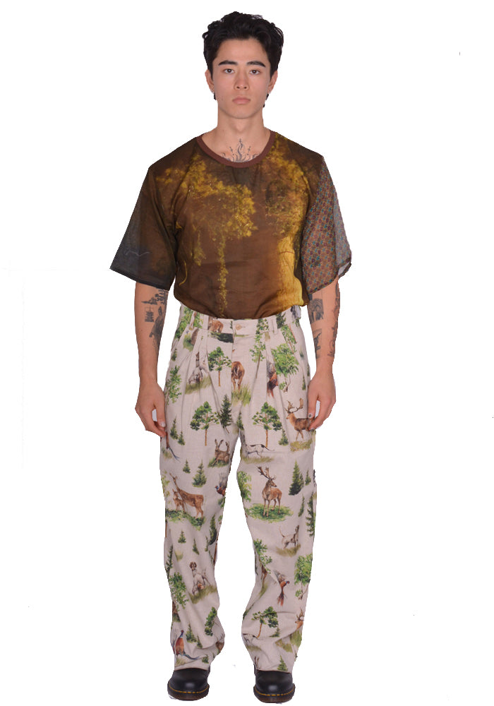 BLESS N°74 ULTRA WIDE PLEATED TROUSERS FOREST ANIMALS SS25 | DOSHABURI