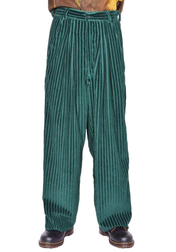 BLESS N°78 3040 ULTRA WIDE PLEATED TROUSERS ULTRA JUMBO CORDUROY DARKGREEN