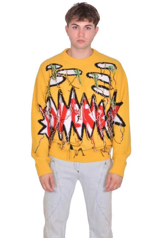 CHARLES JEFFREY LOVERBOY GUDDLE LOGO KNIT SWEATER YELLOW FW25 | DOSHABURI