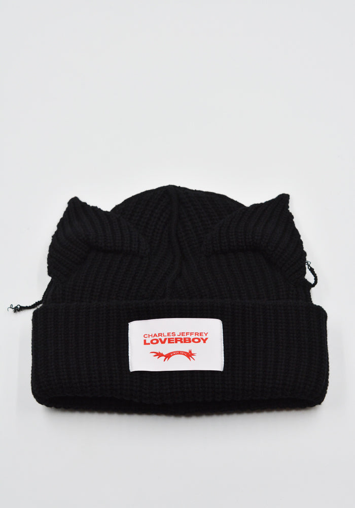 CHARLES JEFFREY LOVERBOY SUPERSIZED CHUNKY EARS BEANIE BLACK SS25 | DOSHABURI Shop