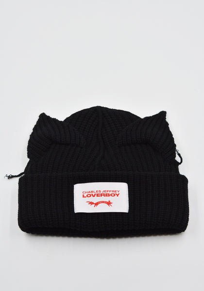 CHARLES JEFFREY LOVERBOY SUPERSIZED CHUNKY EARS BEANIE BLACK SS25 | DOSHABURI Shop