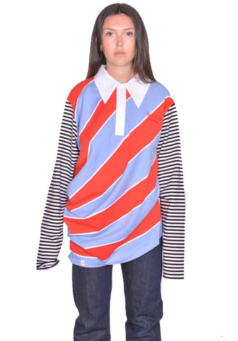 CHARLES JEFFREY LOVERBOY TOPSY TURVY STRIPE POLO SHIRT RED/BLUE SS25