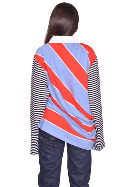 CHARLES JEFFREY LOVERBOY TOPSY TURVY STRIPE POLO SHIRT RED/BLUE SS25