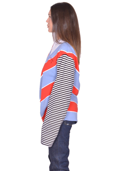 CHARLES JEFFREY LOVERBOY TOPSY TURVY STRIPE POLO SHIRT RED/BLUE SS25