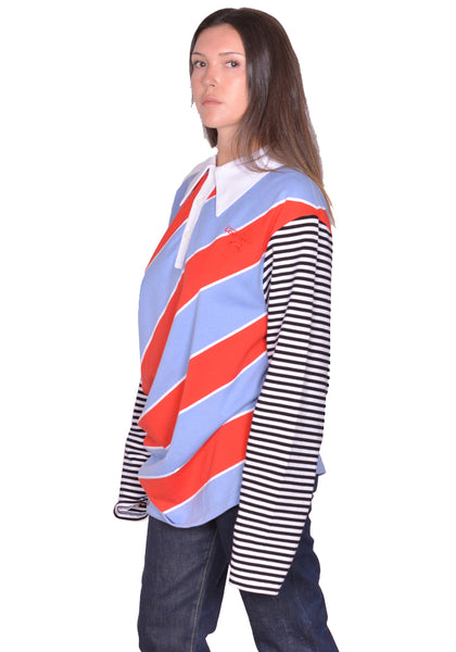 CHARLES JEFFREY LOVERBOY TOPSY TURVY STRIPE POLO SHIRT RED/BLUE SS25