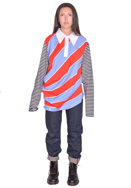 CHARLES JEFFREY LOVERBOY TOPSY TURVY STRIPE POLO SHIRT RED/BLUE SS25
