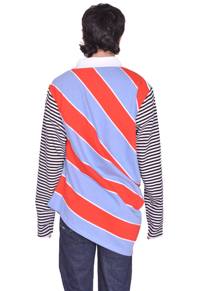 CHARLES JEFFREY LOVERBOY TOPSY TURVY STRIPE POLO SHIRT RED/BLUE SS25