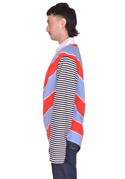 CHARLES JEFFREY LOVERBOY TOPSY TURVY STRIPE POLO SHIRT RED/BLUE SS25