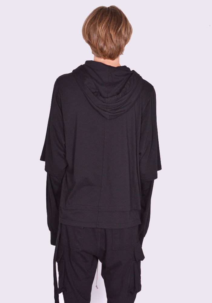 RICK OWENS DRKSHDW HUSTLER HOODED T-SHIRT BLACK FW24 | DOSHABURI