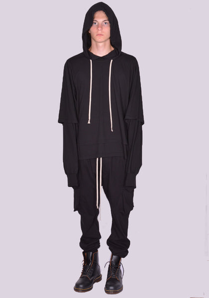 RICK OWENS DRKSHDW HUSTLER HOODED T-SHIRT BLACK FW24  | DOSHABURI Online Shop