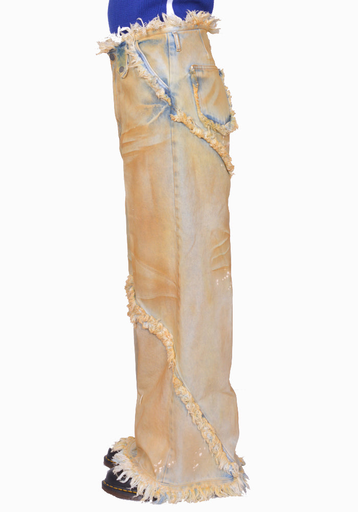 EGONLAB. DN001B ARGYLE DENIM PANTS YELLOW DIRTY SS25 | 50%OFF SALE