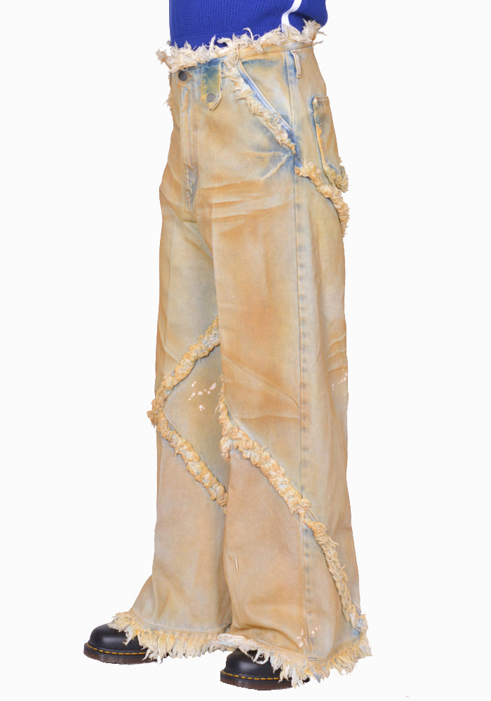EGONLAB. DN001B ARGYLE DENIM PANTS YELLOW DIRTY SS25 | 50%OFF SALE