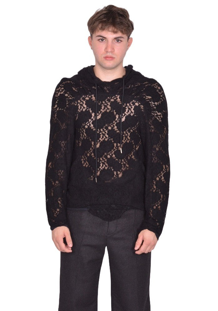JUNTAE KIM LACE HOODIE BLACK FW25 | DOSHABURI Online Shop