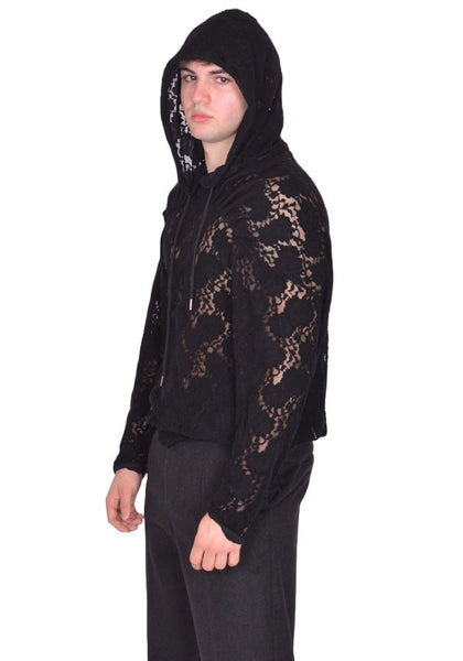JUNTAE KIM LACE HOODIE BLACK FW25 | DOSHABURI Online Shop
