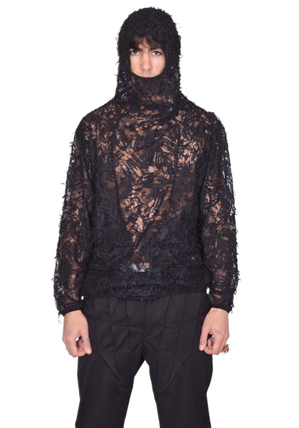 JUNTAE KIM LACE HOODIE BLACK SS26 | DOSHABURI Online Shop