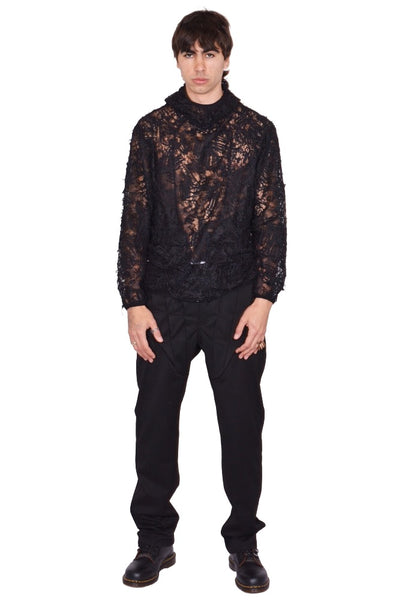 JUNTAE KIM LACE HOODIE BLACK SS26 | DOSHABURI Online Shop