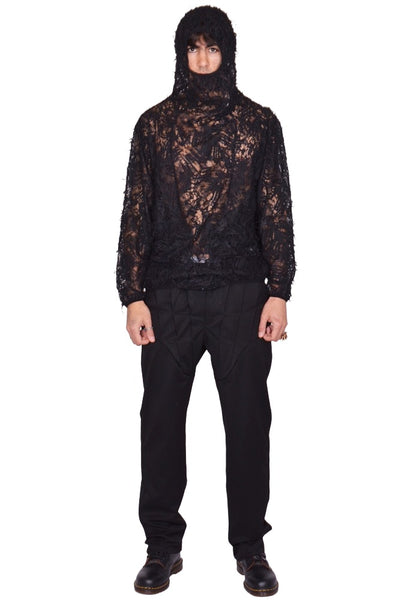 JUNTAE KIM LACE HOODIE BLACK SS26 | DOSHABURI Online Shop