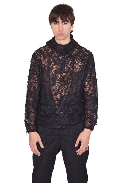 JUNTAE KIM LACE HOODIE BLACK SS26 | DOSHABURI Online Shop