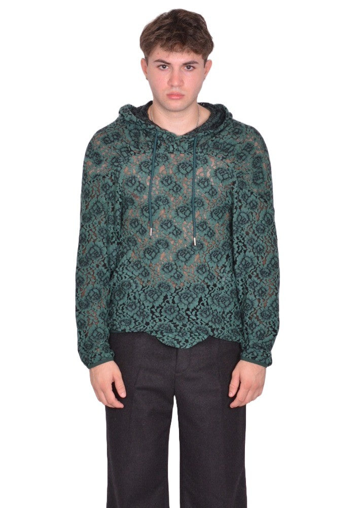JUNTAE KIM LACE HOODIE GREEN FW25 | DOSHABURI Online Shop