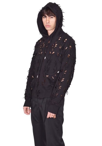 JUNTAE KIM LASER-SLASHED SWEAT HOODIE BLACK SS26 | DOSHABURI Shop