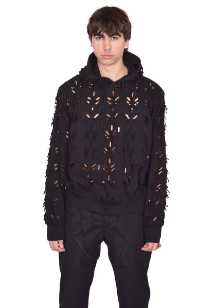 JUNTAE KIM LASER-SLASHED SWEAT HOODIE BLACK SS26 | DOSHABURI Shop