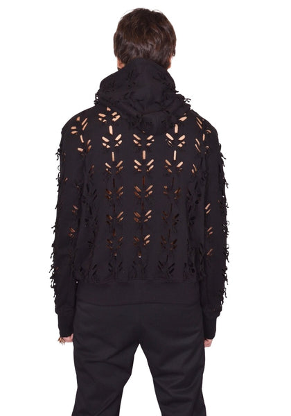 JUNTAE KIM LASER-SLASHED SWEAT HOODIE BLACK SS26 | DOSHABURI Shop