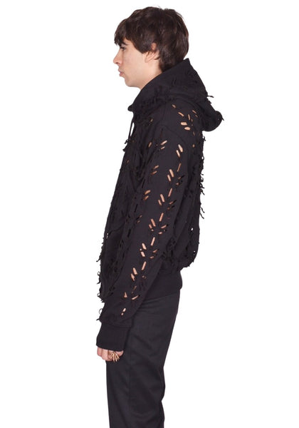 JUNTAE KIM LASER-SLASHED SWEAT HOODIE BLACK SS26 | DOSHABURI Shop