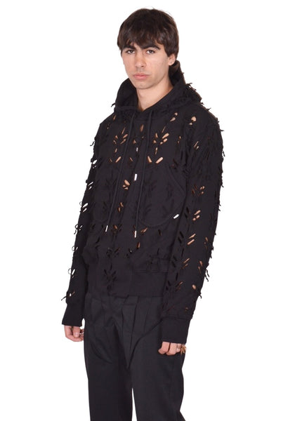JUNTAE KIM LASER-SLASHED SWEAT HOODIE BLACK SS26 | DOSHABURI Shop
