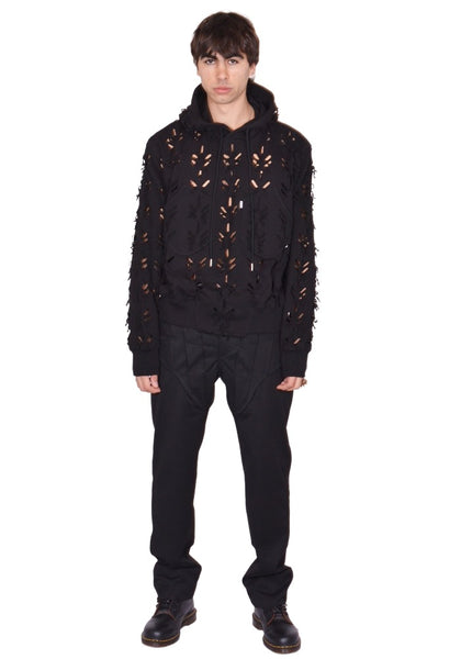JUNTAE KIM LASER-SLASHED SWEAT HOODIE BLACK SS26 | DOSHABURI Shop