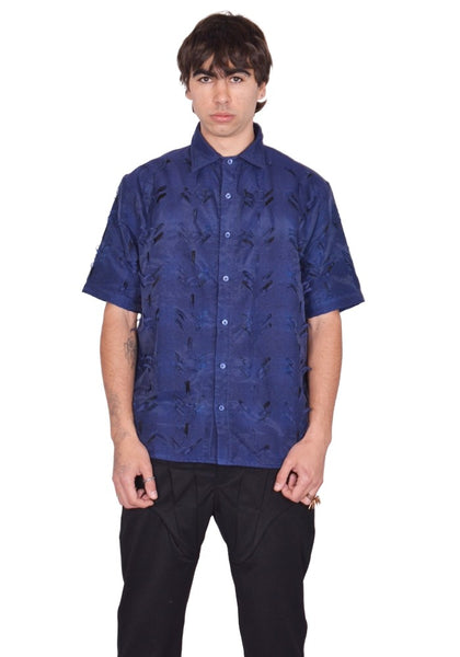 JUNTAE KIM LAYERED LASER SLASH SHIRTS BLUE SS26 | DOSHABURI Shop