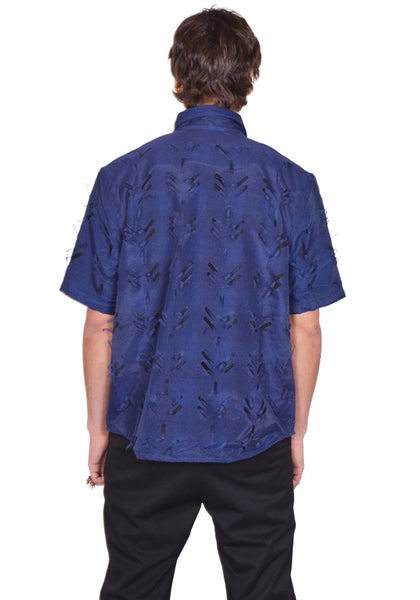 JUNTAE KIM LAYERED LASER SLASH SHIRTS BLUE SS26 | DOSHABURI Shop