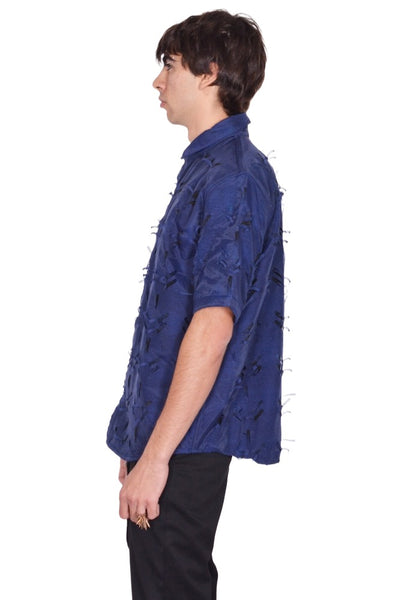 JUNTAE KIM LAYERED LASER SLASH SHIRTS BLUE SS26 | DOSHABURI Shop
