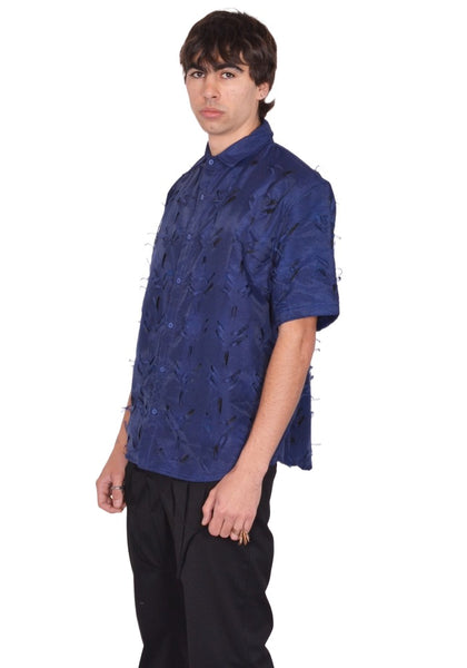 JUNTAE KIM LAYERED LASER SLASH SHIRTS BLUE SS26 | DOSHABURI Shop