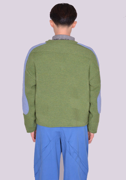 KIKO KOSTADINOV MEN KKSS24KN05-83 DELIAN V-NECK JUMPER MELANGE GREEN/MELANGE BLUE SS24 | DOSHABURI Online Shop