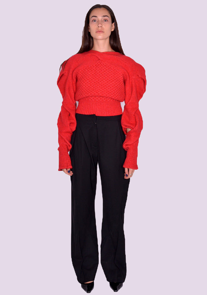 KIKO KOSTADINOV DENDRA CABLE KNIT SWEATER RED FW24 | DOSHABURI Shop