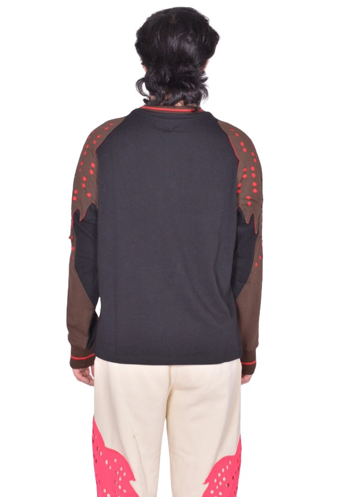 KIKO KOSTADINOV FOX LAB PERFORATED LONG SLEEVE T-SHIRT BLACK FW25
