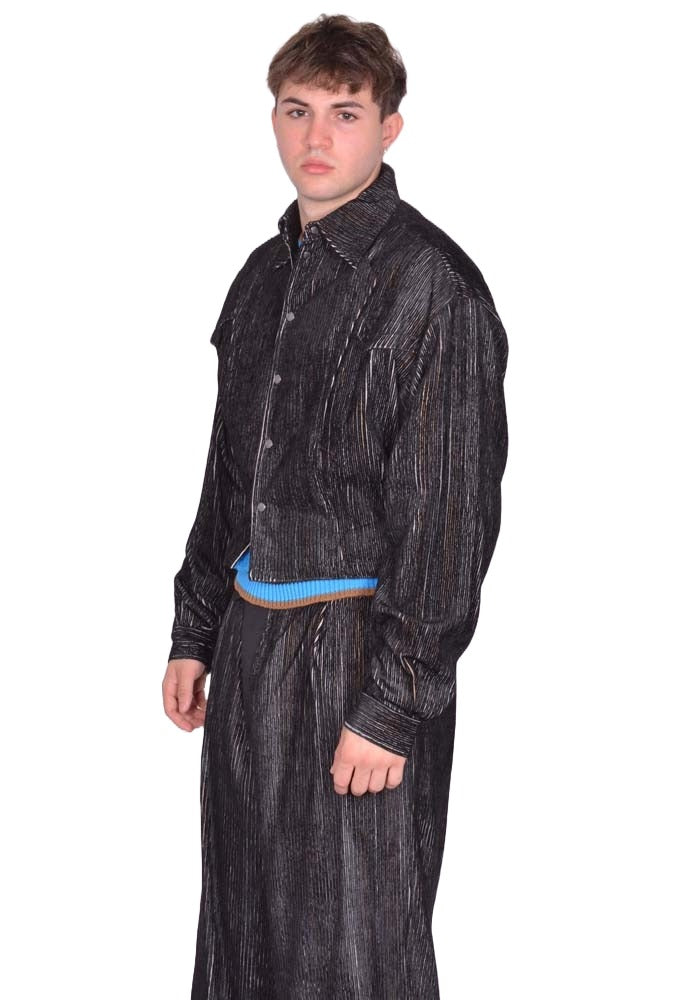 KIKO KOSTADINOV KRANER CROPPED SHIRT JACKET MELANGE BLACK FW25